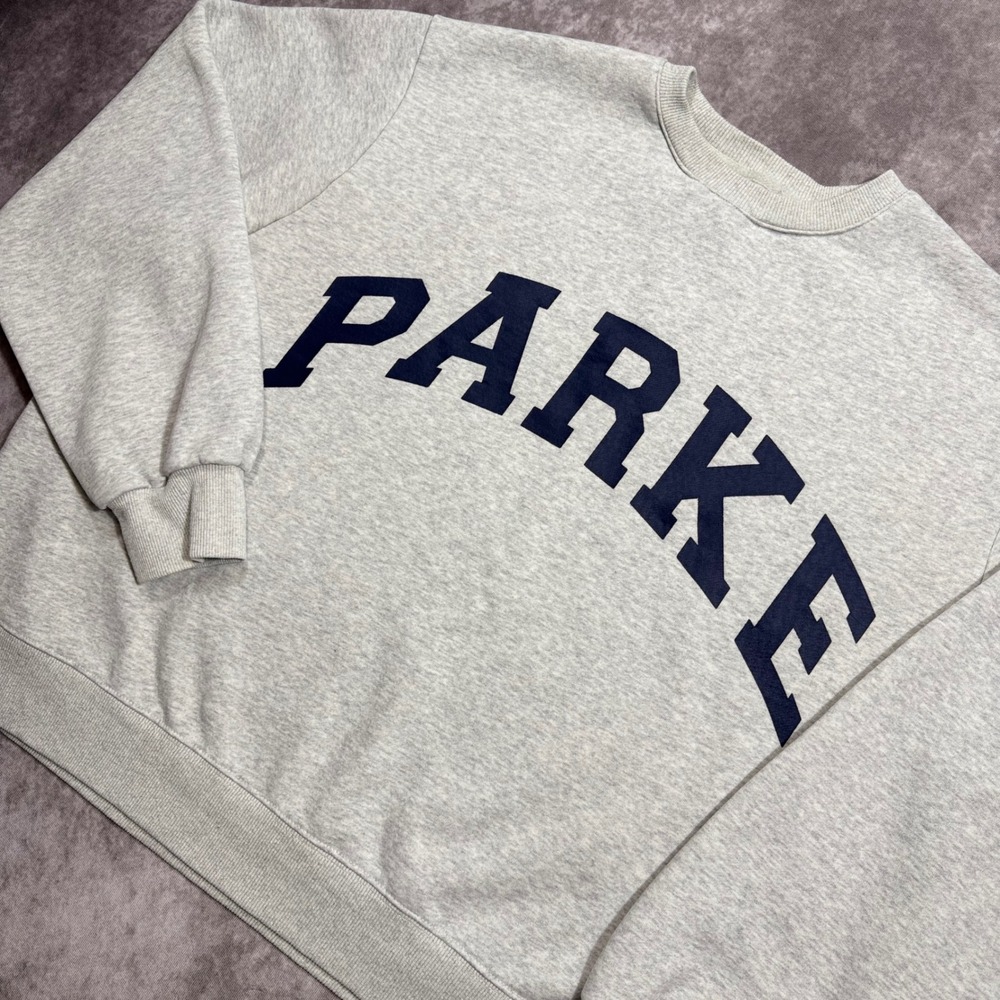 Parke Heather Gray Crewneck Sweatshirt Navy Blue Graphic L/XL